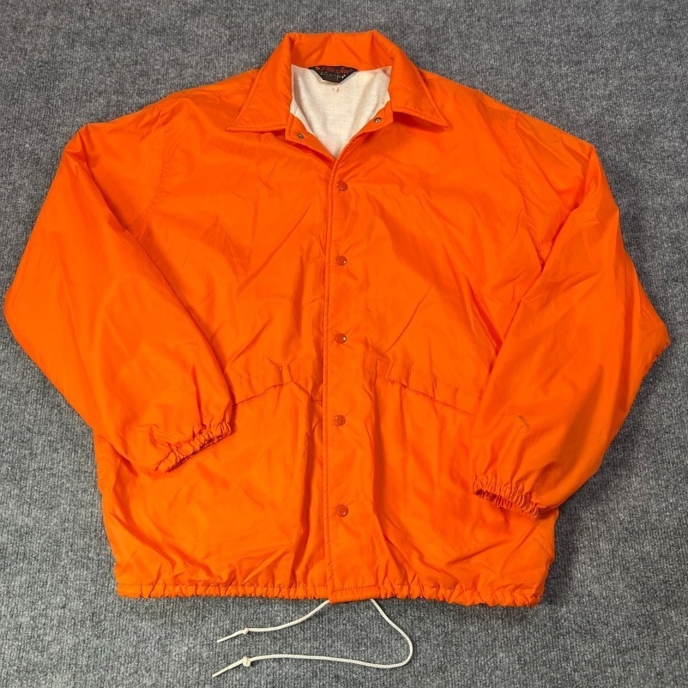 Pla-Jac by Dunbrooke Men's L Orange Vintage Nylon Coach Jacket USA Windbreaker‎